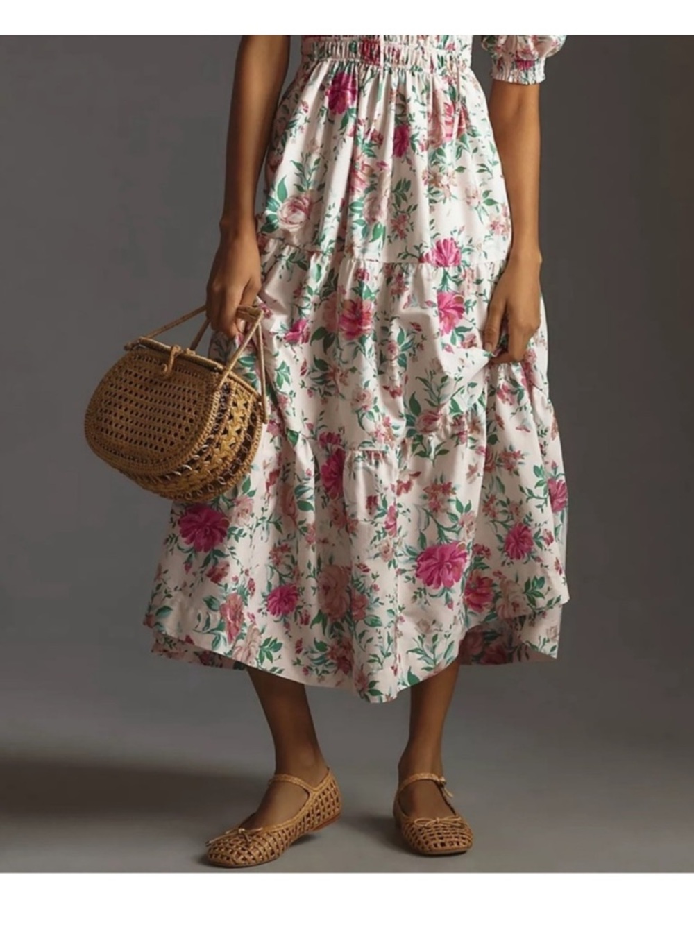 Anthropologie Floral Somerset Maxi Dress in Ivory and Pink 2X - Picture 5 of 11